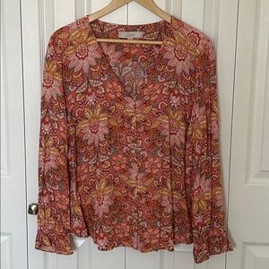 LOFT Floral Button Font Blouse Sz XL